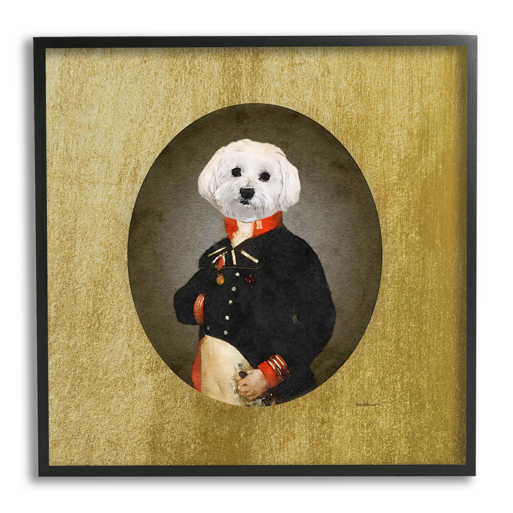 Stupell Industries Funny Classic Vintage Style White Dog Wearing Military Uniform, 24 x 24, Design by Amanda Greenwood