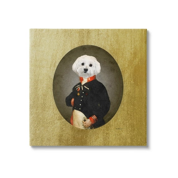 Stupell Industries Funny Classic Vintage Style White Dog Wearing Military Uniform Graphic Art Gallery-Wrapped Canvas Print Wall Art, 17x17, by Amanda Greenwood