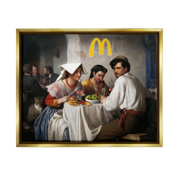 Stupell Industries Funny Classics Burger Joint Food & Beverage Painting Gold Floater Framed Art Print Wall Art, 31 x 25