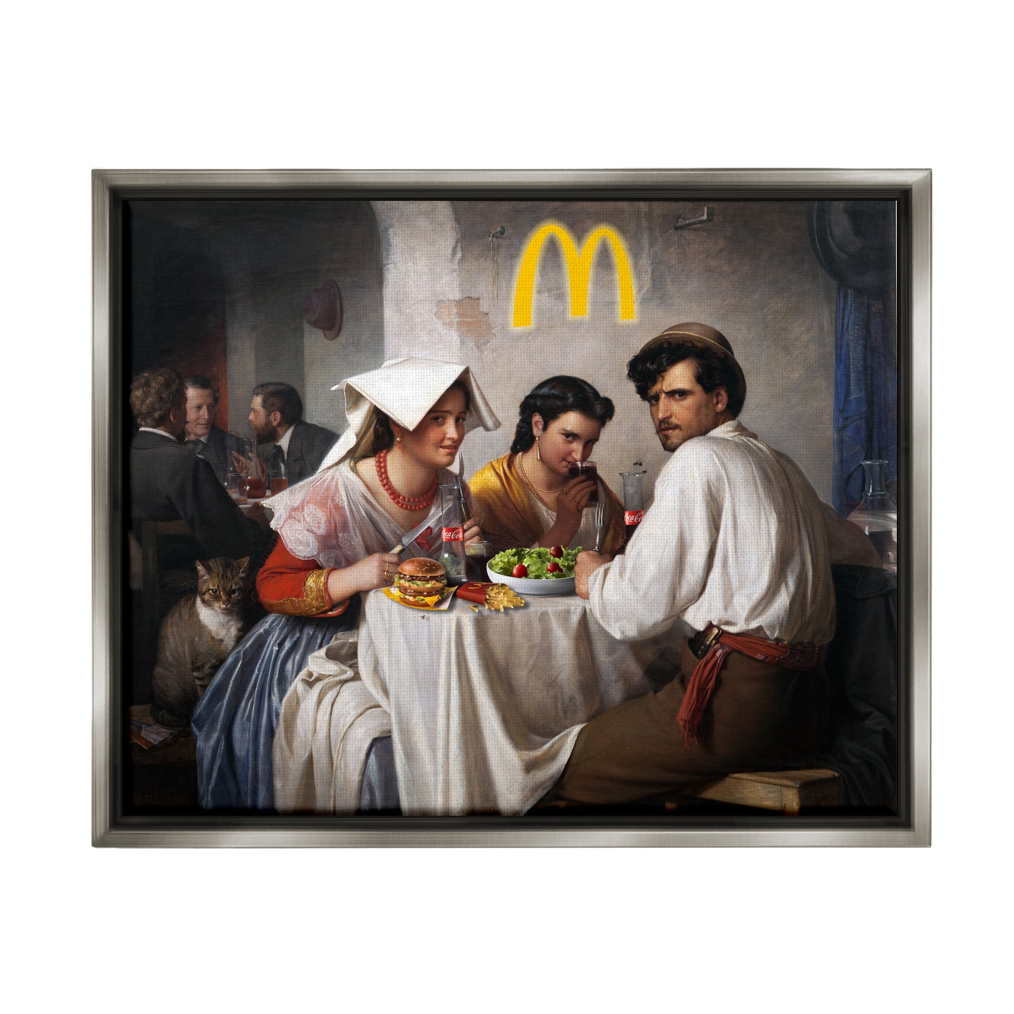 Stupell Industries Funny Classics Burger Joint Food & Beverage Painting Gray Floater Framed Art Print Wall Art, 21 x 17