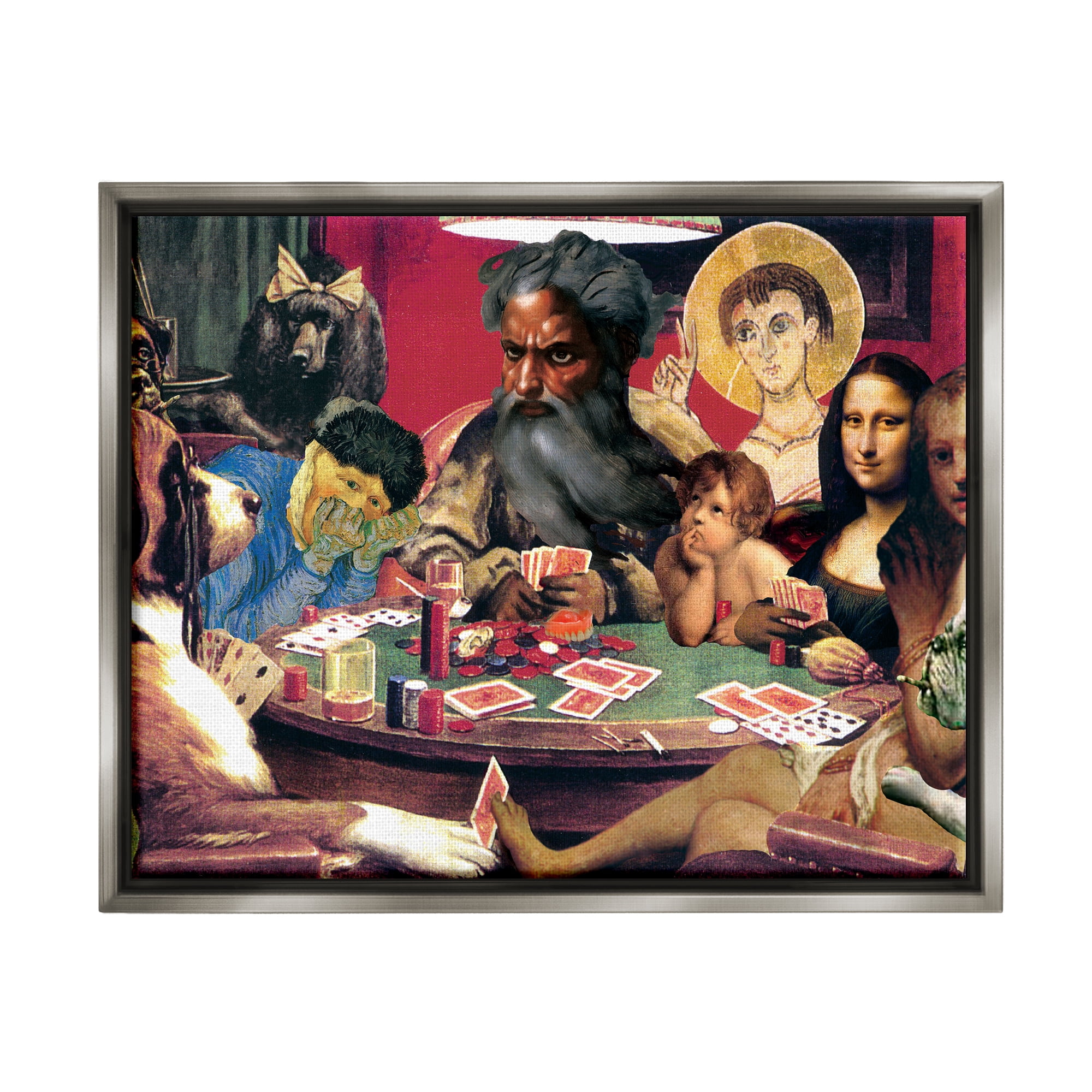 Stupell Industries Funny Classics Collage Novelty Painting Gray Floater Framed Canvas Art Print Wall Art, 31 x 25