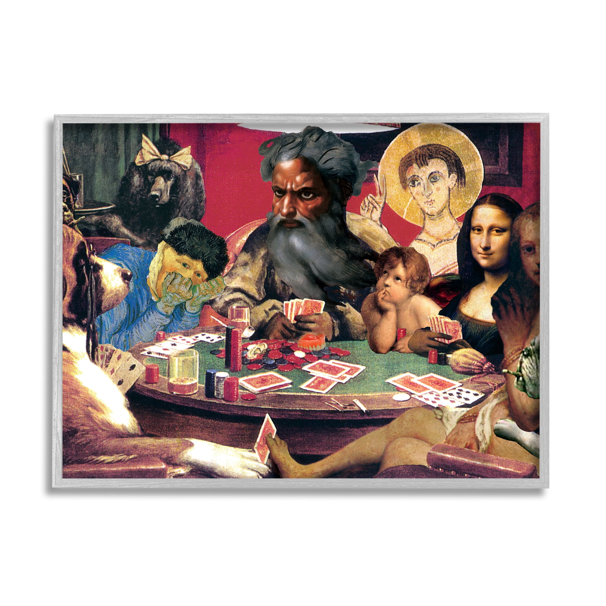 Stupell Industries Funny Classics Collage Novelty Painting Gray Framed Art Print Wall Art, 30 x 24