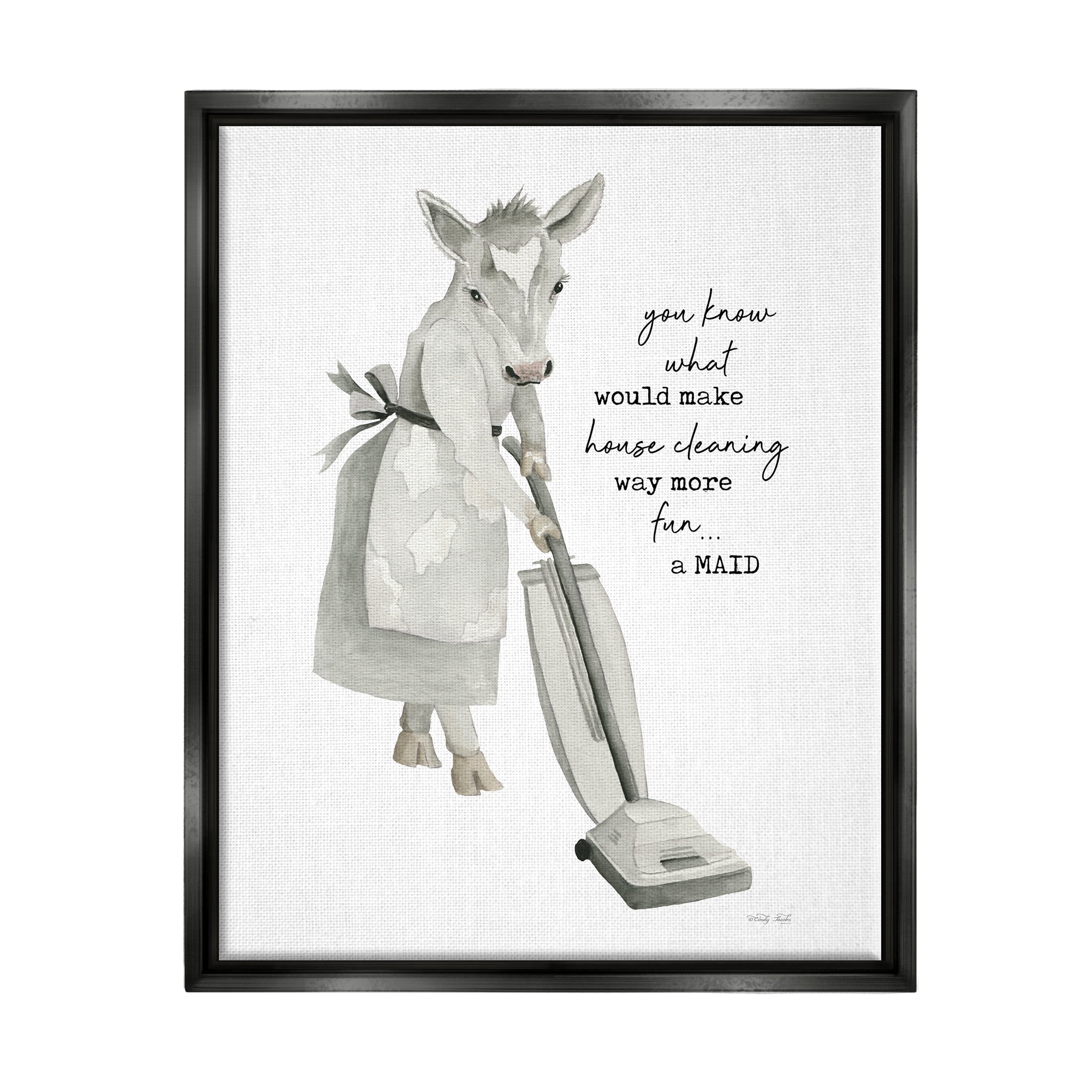 Stupell Industries Funny Cleaning Cow Phrase Animals & Insects Painting Black Floater Framed Art Print Wall Art, 17 x 21