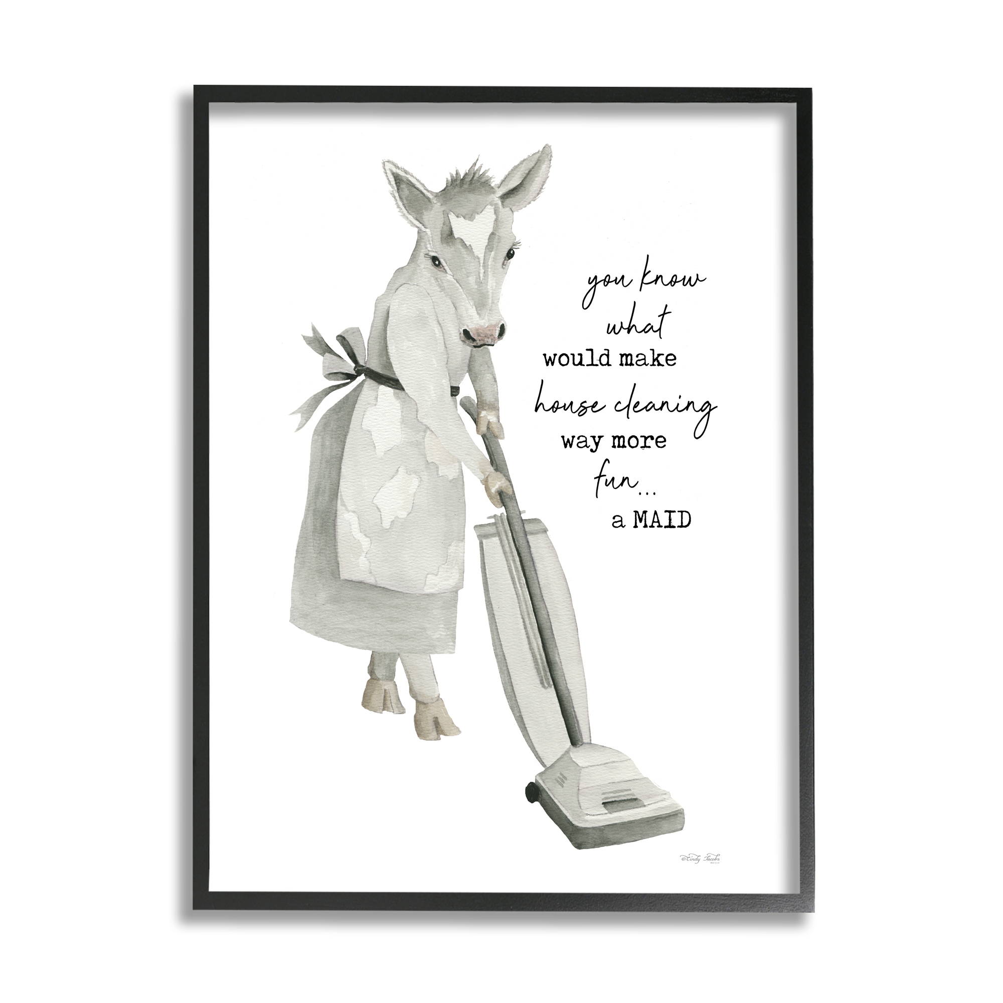 Stupell Industries Funny Cleaning Cow Phrase Animals & Insects Painting Black Framed Art Print Wall Art, 16 x 20
