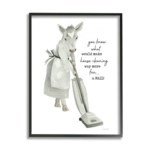 Stupell Industries Funny Cleaning Cow Phrase Animals & Insects Painting Black Framed Art Print Wall Art, 24 x 30