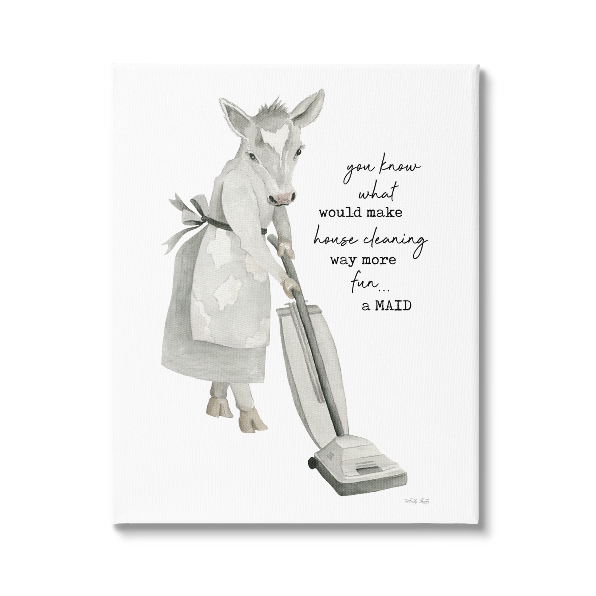 Stupell Industries Funny Cleaning Cow Phrase Animals & Insects Painting Gallery Wrapped Canvas Print Wall Art, 16 x 20