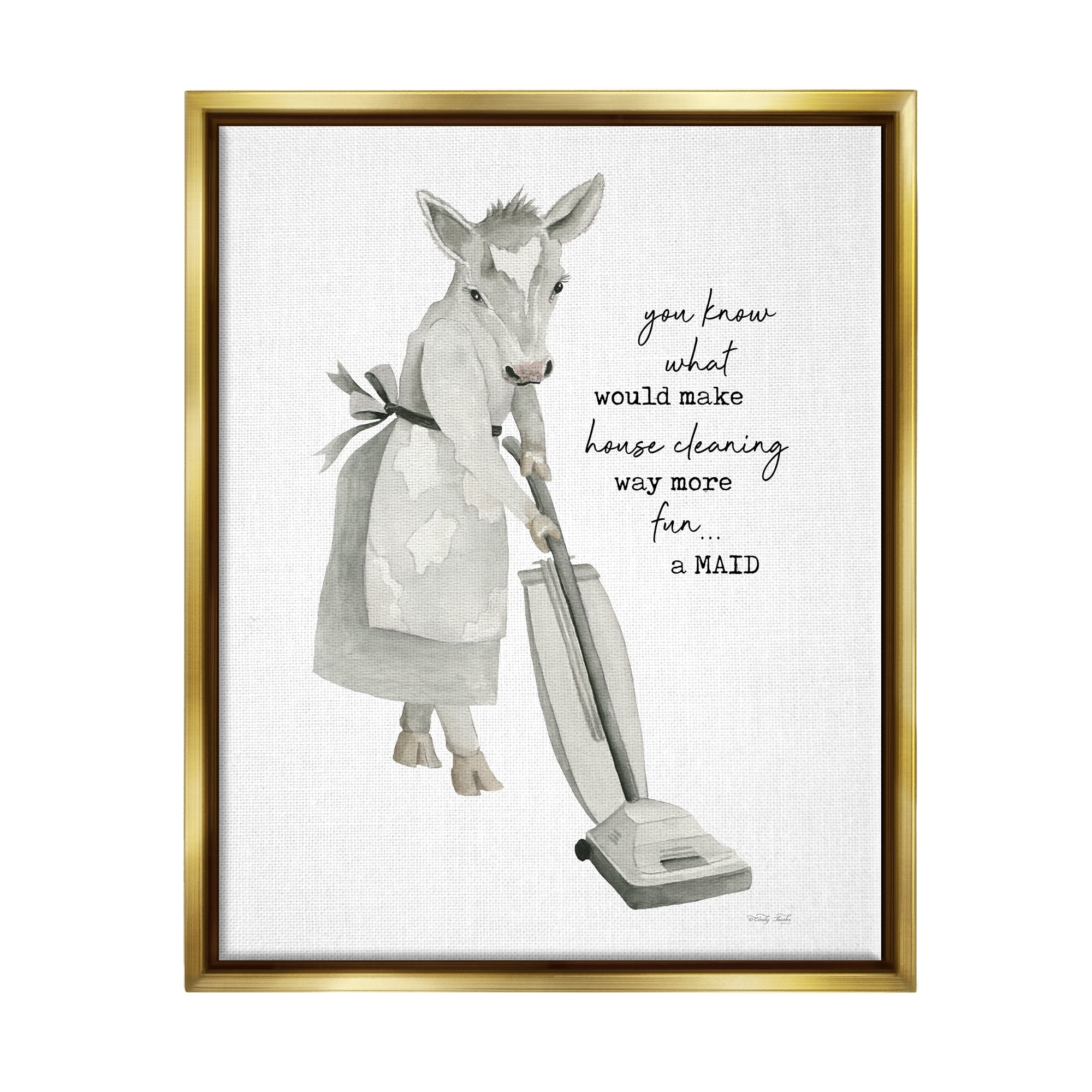 Stupell Industries Funny Cleaning Cow Phrase Animals & Insects Painting Gold Floater Framed Art Print Wall Art, 25 x 31