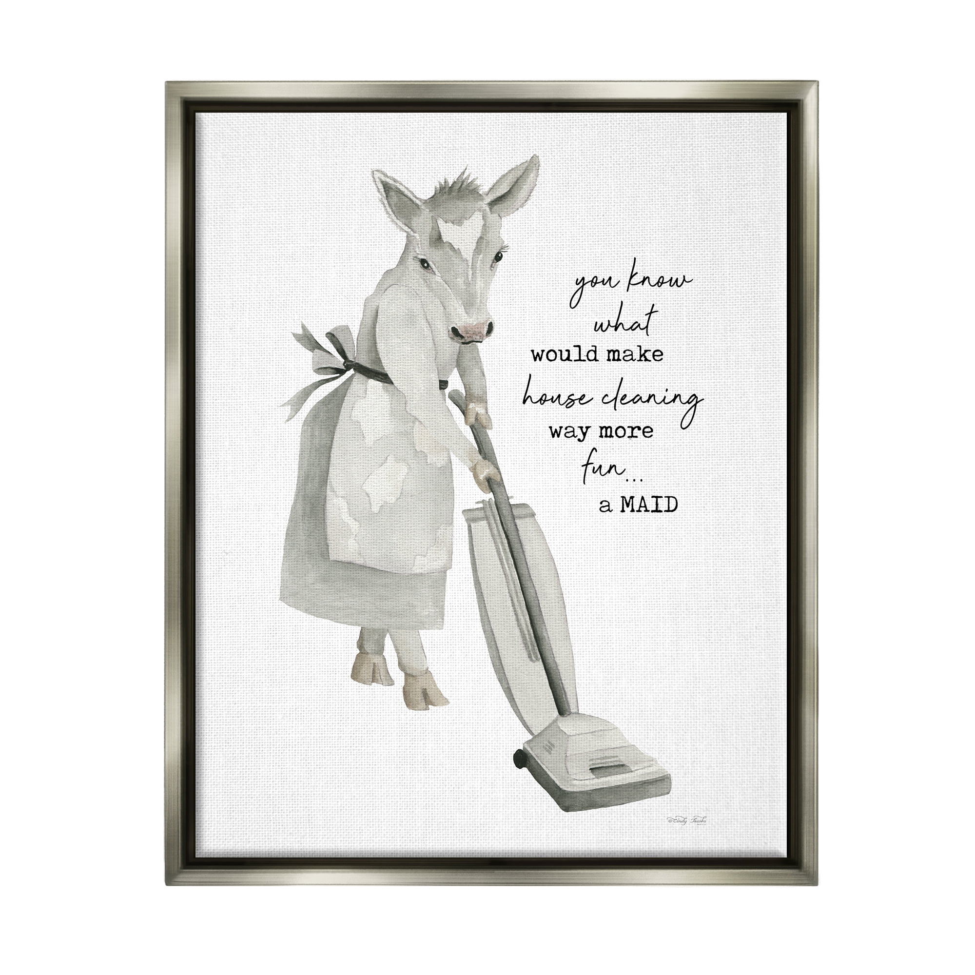 Stupell Industries Funny Cleaning Cow Phrase Animals & Insects Painting Gray Floater Framed Art Print Wall Art, 17 x 21