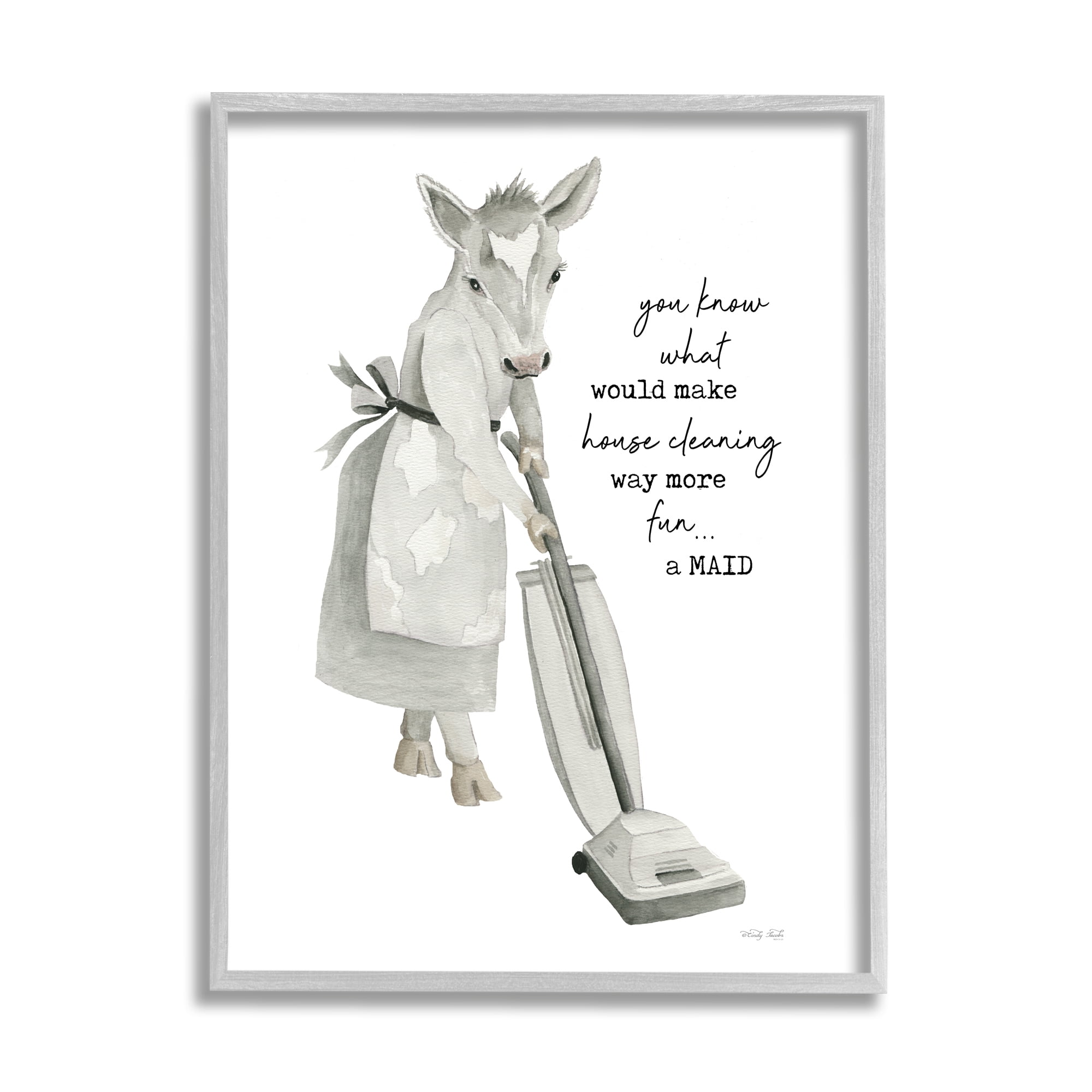 Stupell Industries Funny Cleaning Cow Phrase Animals & Insects Painting Gray Framed Art Print Wall Art, 24 x 30