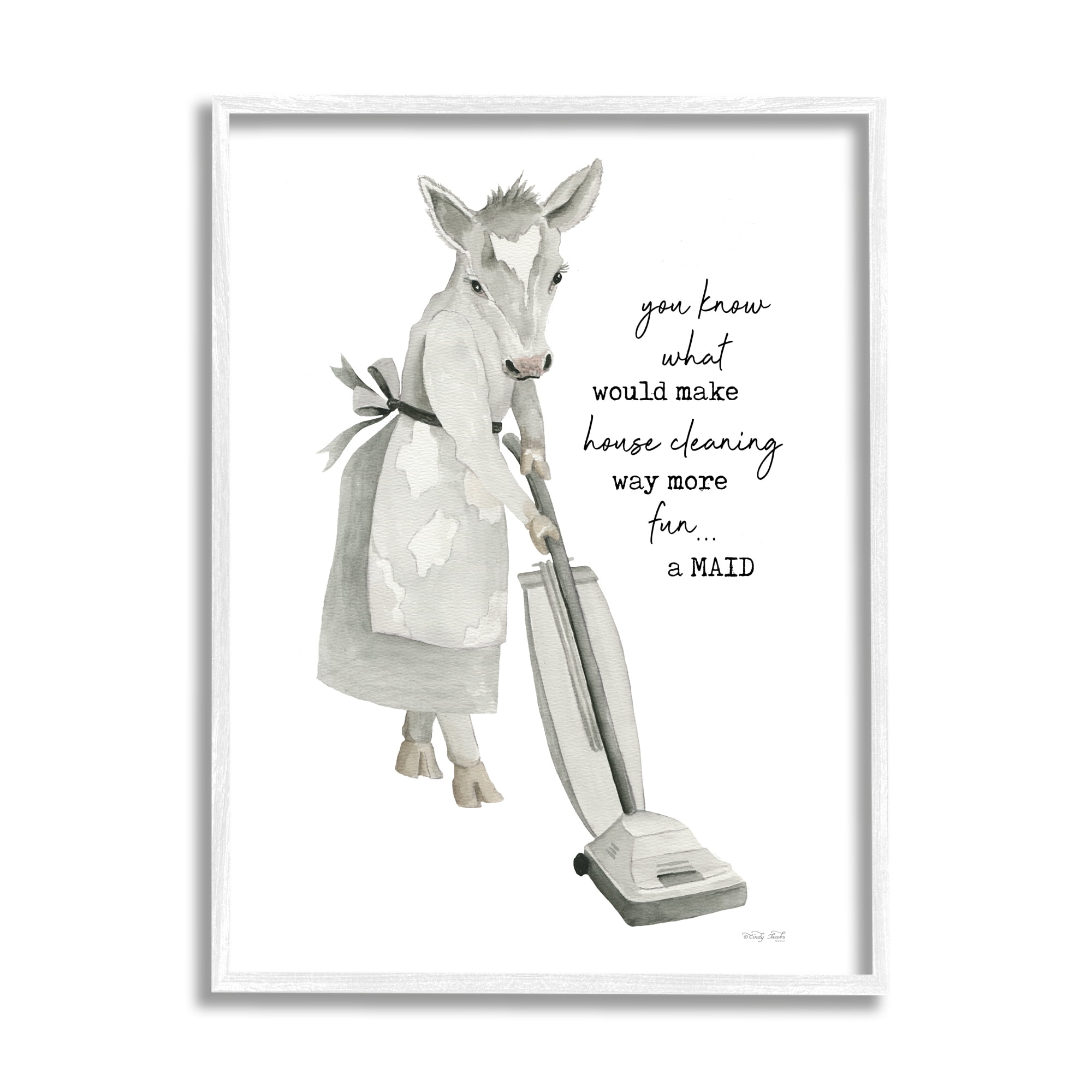 Stupell Industries Funny Cleaning Cow Phrase Animals & Insects Painting White Framed Art Print Wall Art, 11 x 14