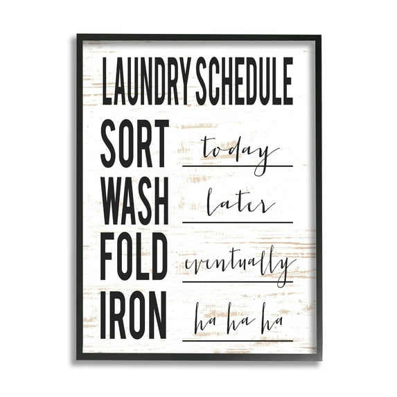 Stupell Industries Funny Cleaning Schedule Rustic Family Laundry Room Humor Painting Black Framed Art Print Wall Art, 16 x 20