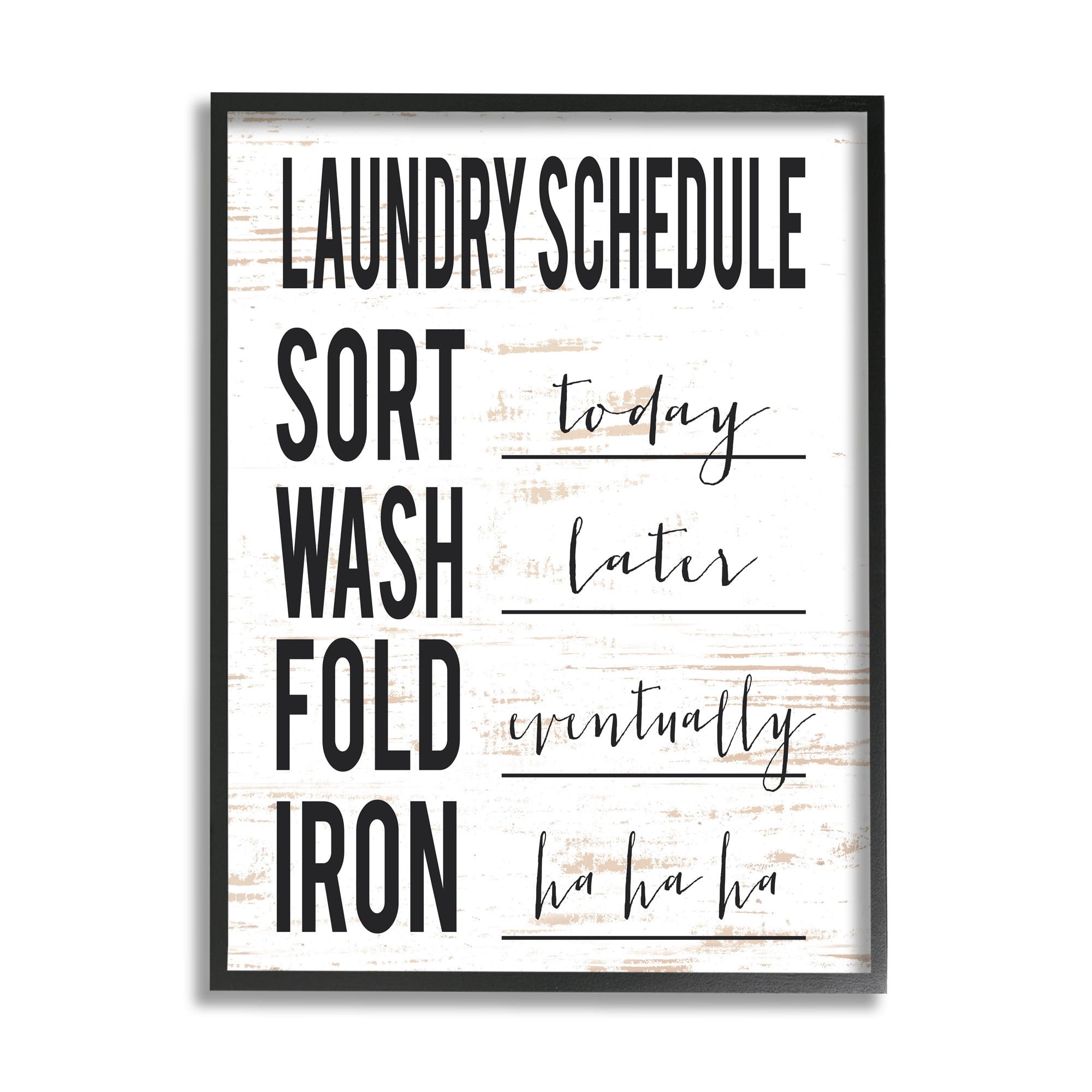 Stupell Industries Funny Cleaning Schedule Rustic Family Laundry Room Humor Painting Black Framed Art Print Wall Art, 24 x 30