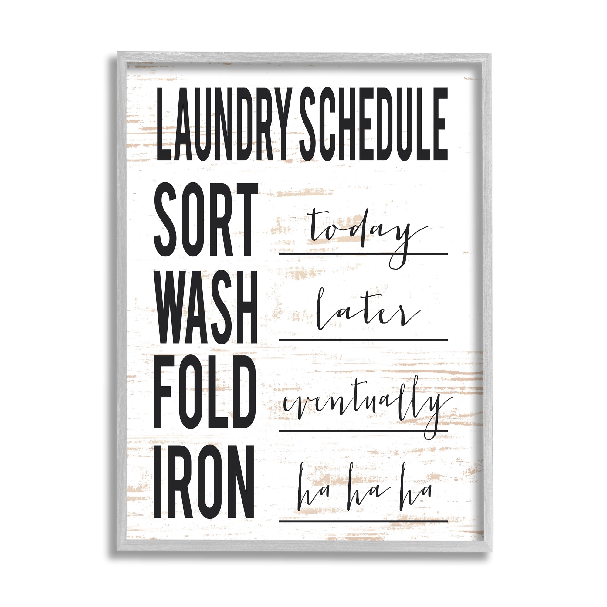 Stupell Industries Funny Cleaning Schedule Rustic Family Laundry Room Humor Painting Gray Framed Art Print Wall Art, 16 x 20