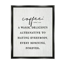 Stupell Industries Funny Coffee Morning Phrase Graphic Art Jet Black Floating Framed Canvas Print Wall Art, Design by Lil' Rue