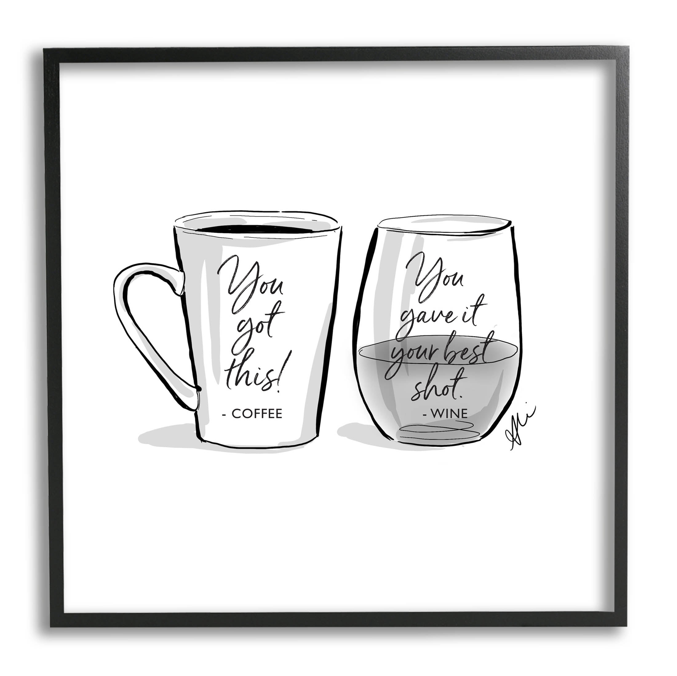 Stupell Industries Funny Coffee & Wine Phrase Framed Art Print by