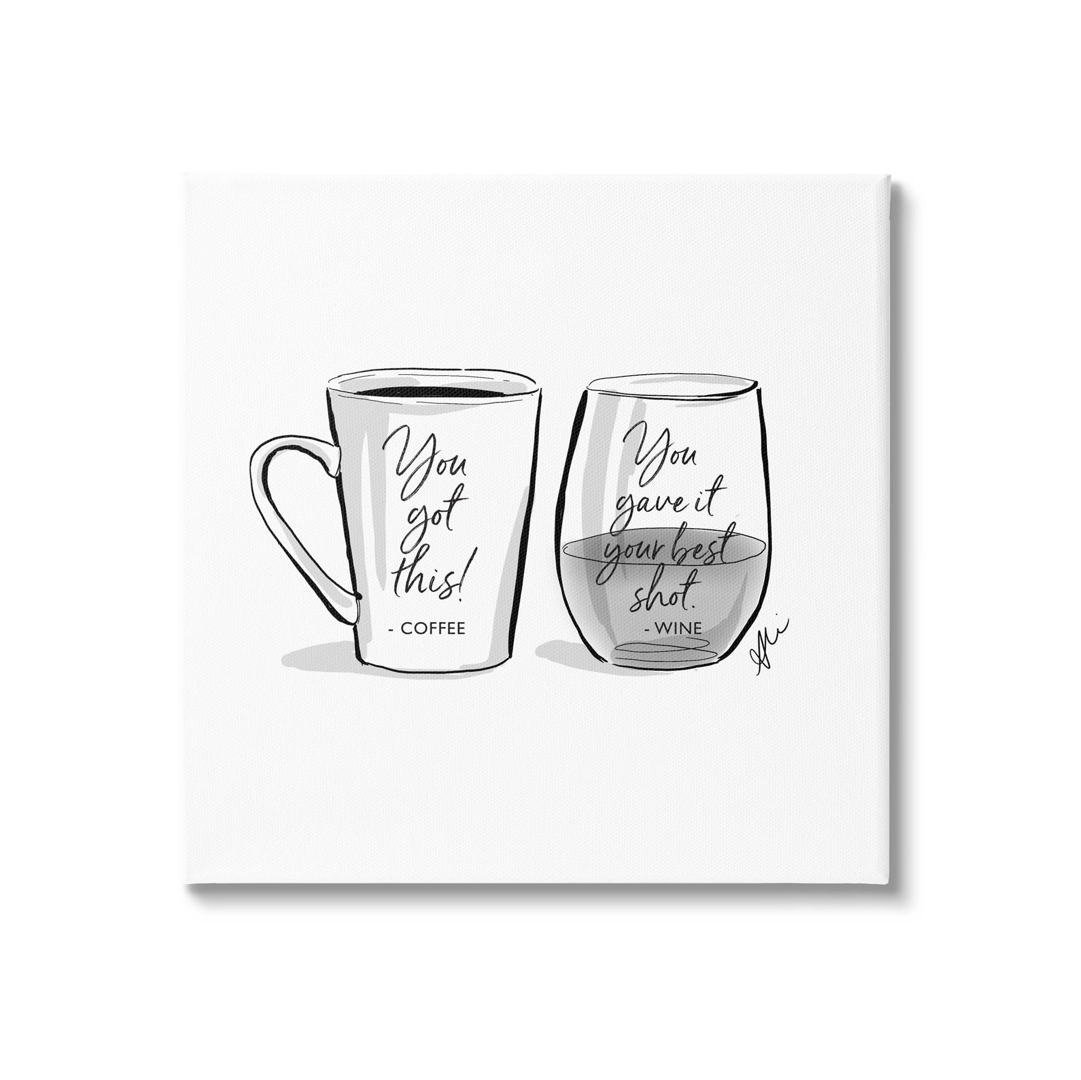 Stupell Industries Funny Coffee & Wine Phrase Graphic Art Gallery Wrapped Canvas Print Wall Art, Design by Alison Petrie