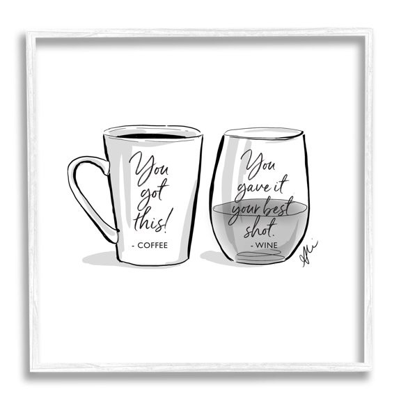 Stupell Industries Funny Coffee & Wine Phrase Graphic Art White Framed Art Print Wall Art, Design by Alison Petrie
