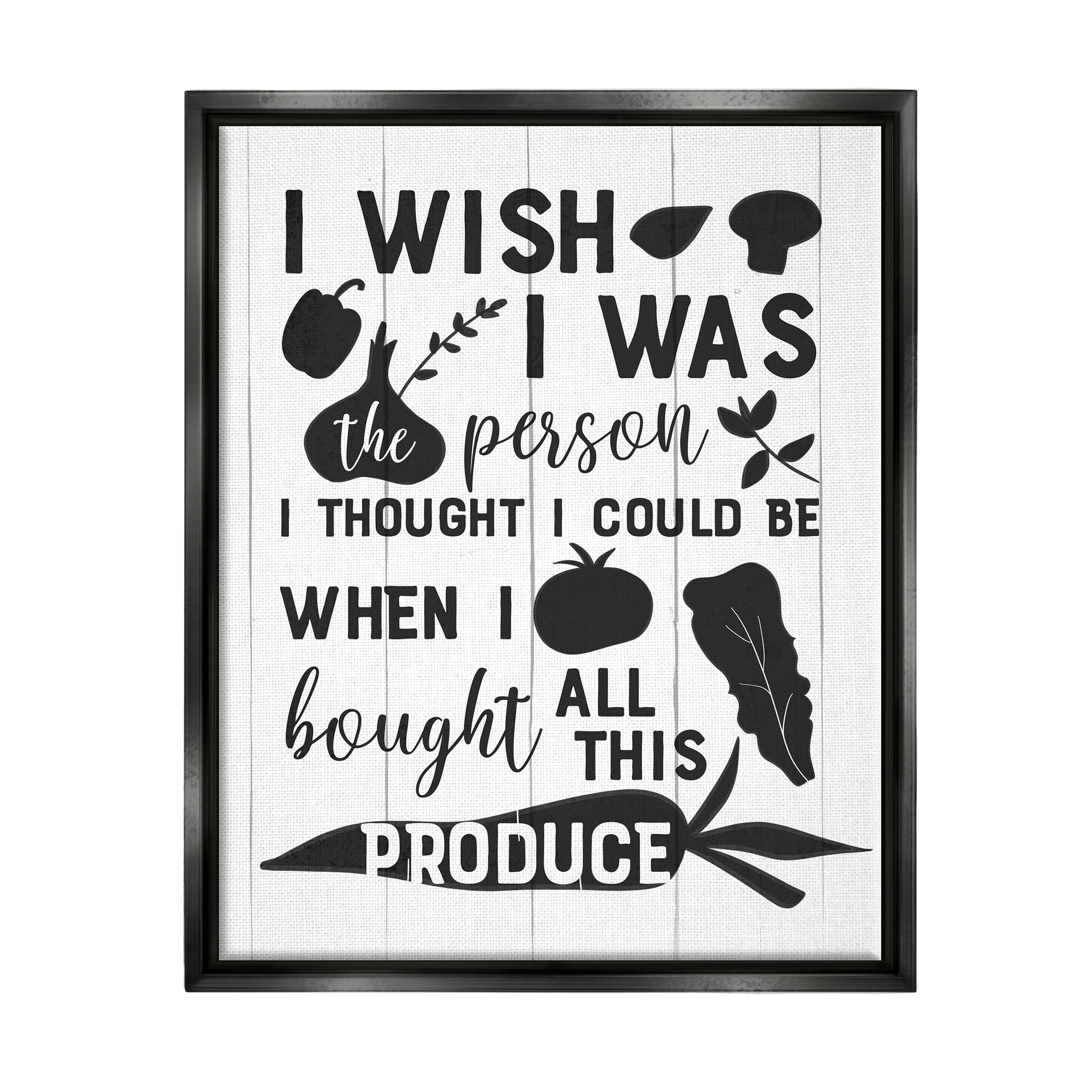 Stupell Industries Funny Cooking Produce Food & Beverage Painting Black Floater Framed Canvas Art Print Wall Art, 17 x 21