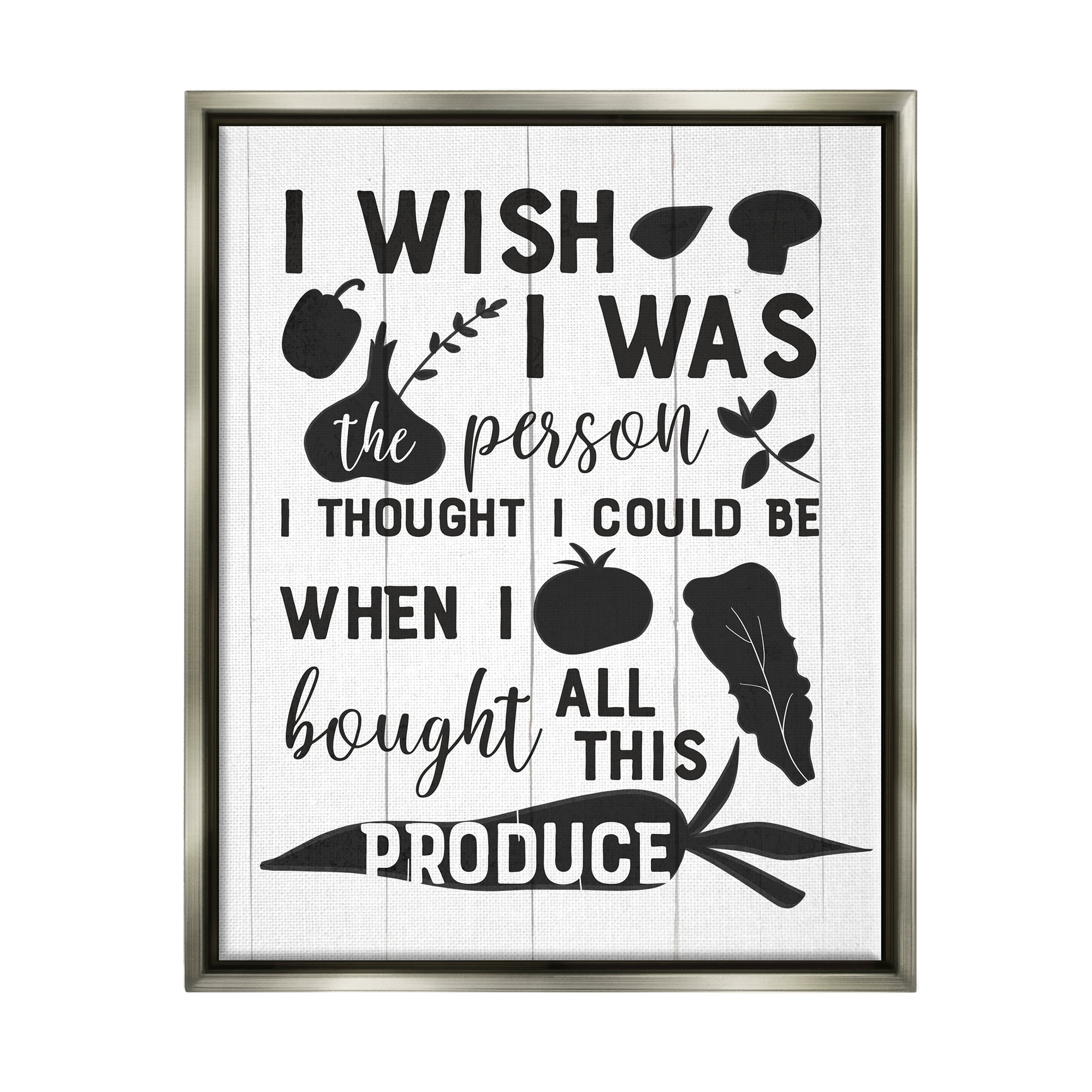 Stupell Industries Funny Cooking Produce Food & Beverage Painting Gray Floater Framed Canvas Art Print Wall Art, 17 x 21