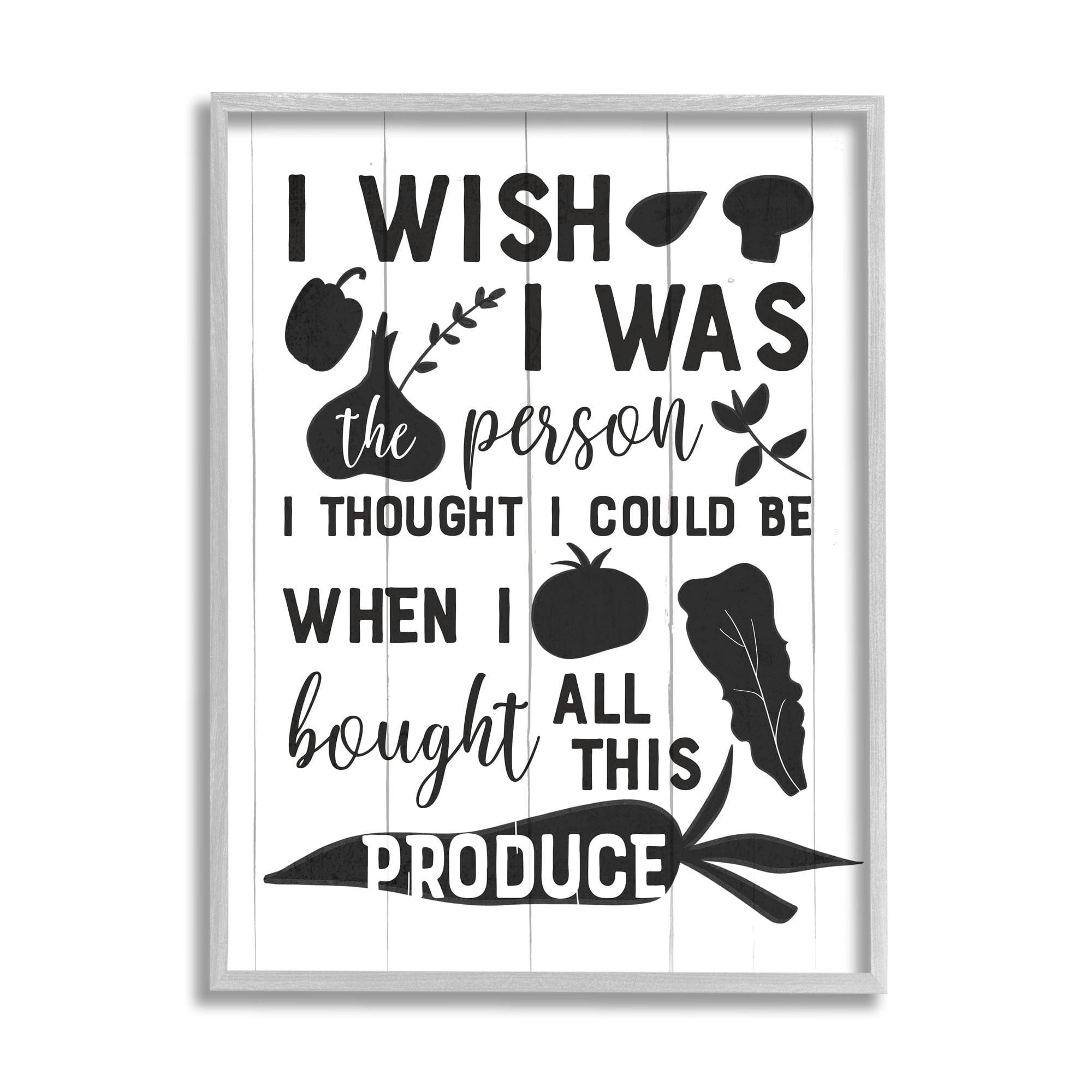 Stupell Industries Funny Cooking Produce Food & Beverage Painting Gray Framed Art Print Wall Art, 11 x 14