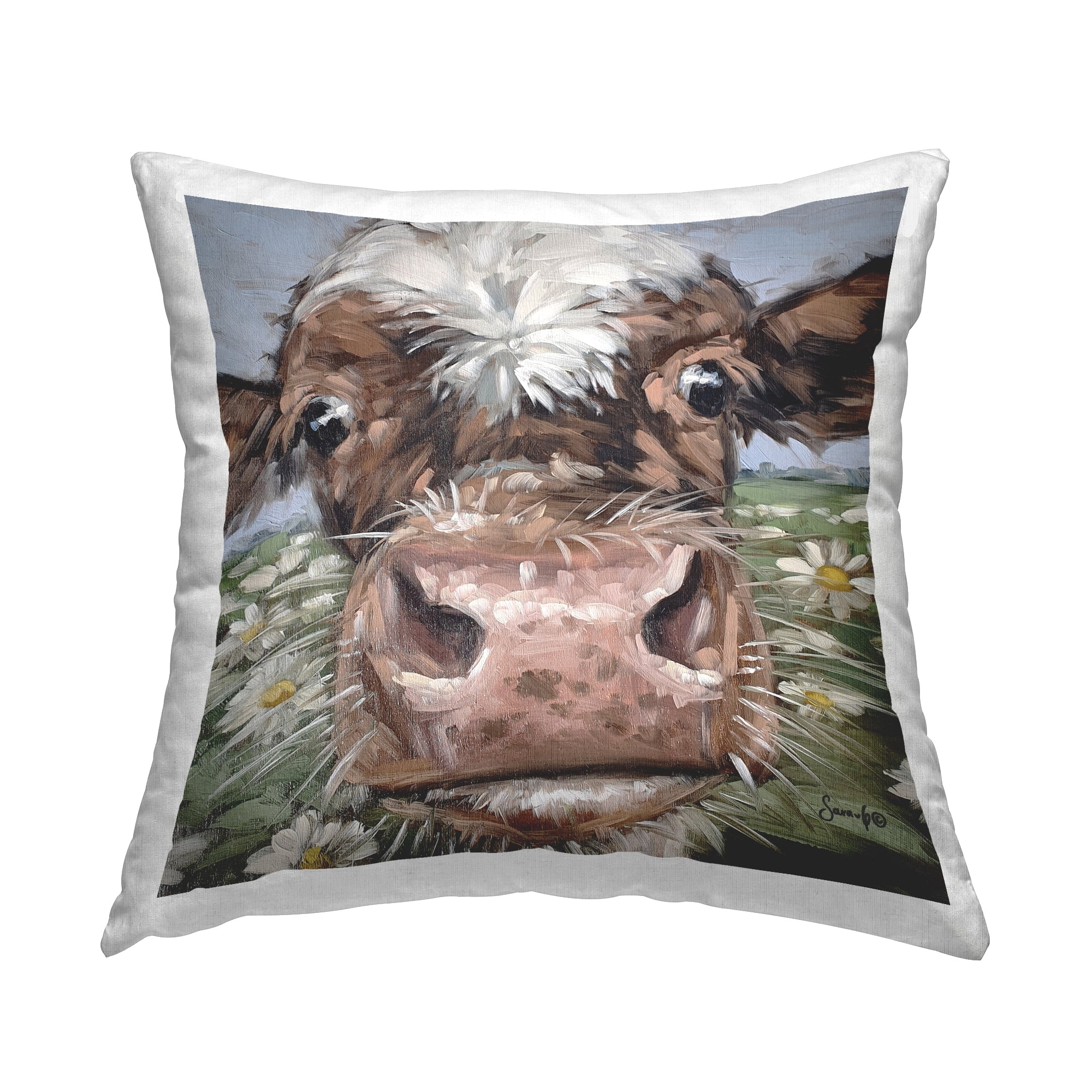 Stupell Industries Funny Cow Close Up Meadow Printed Throw Pillow Design by Sara G. Designs