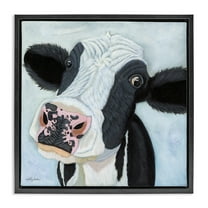 Stupell Industries Funny Cow Gaze Animals Painting Black Floater Framed Canvas Art Print Wall Art, 18 x 18