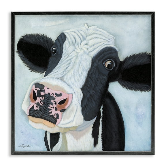 Stupell Industries Funny Cow Gaze Animals Painting Black Framed Art Print Wall Art, 12 x 12