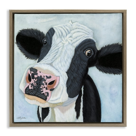 Stupell Industries Funny Cow Gaze Animals Painting Brown Floater Framed Canvas Art Print Wall Art, 25 x 25