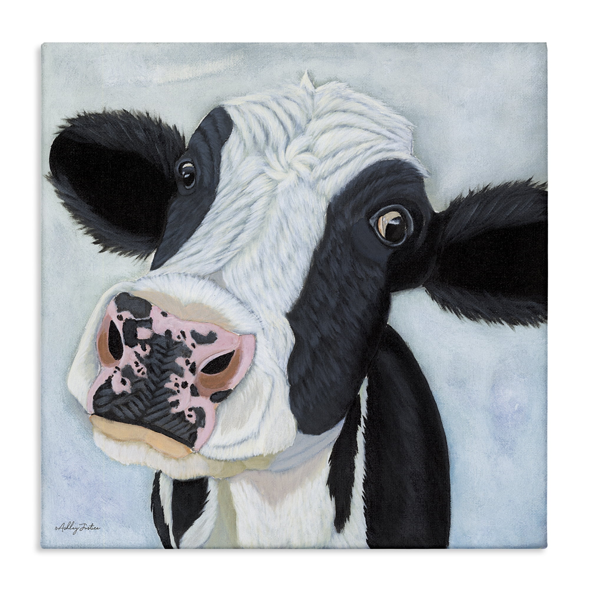 Stupell Industries Funny Cow Gaze Animals Painting Wrapped Canvas Art Print Wall Art, 24 x 24