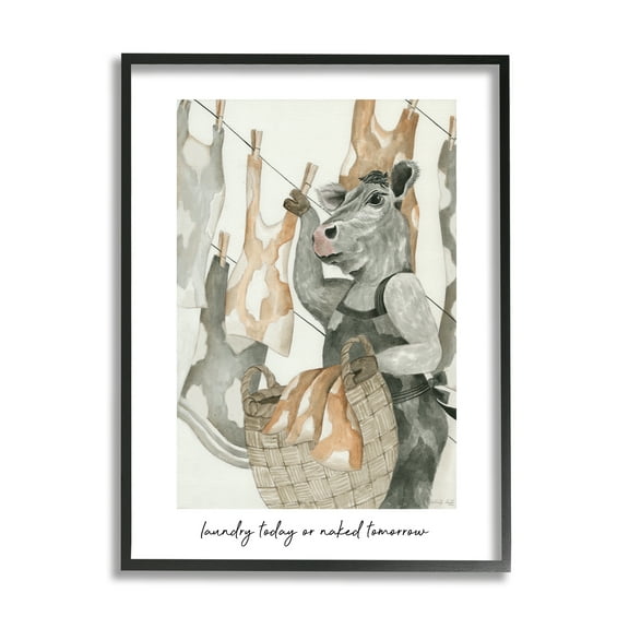 Stupell Industries Funny Cow Laundry Phrase Animals & Insects Painting Black Framed Art Print Wall Art, 11 x 14