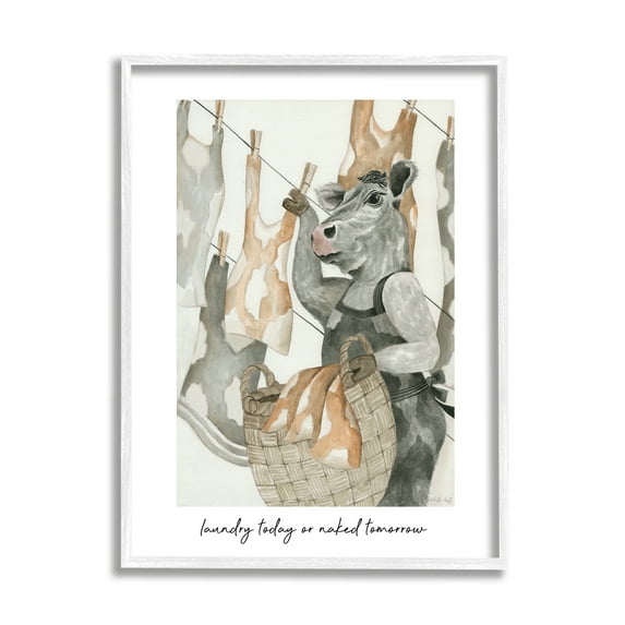 Stupell Industries Funny Cow Laundry Phrase Animals & Insects Painting White Framed Art Print Wall Art, 16 x 20