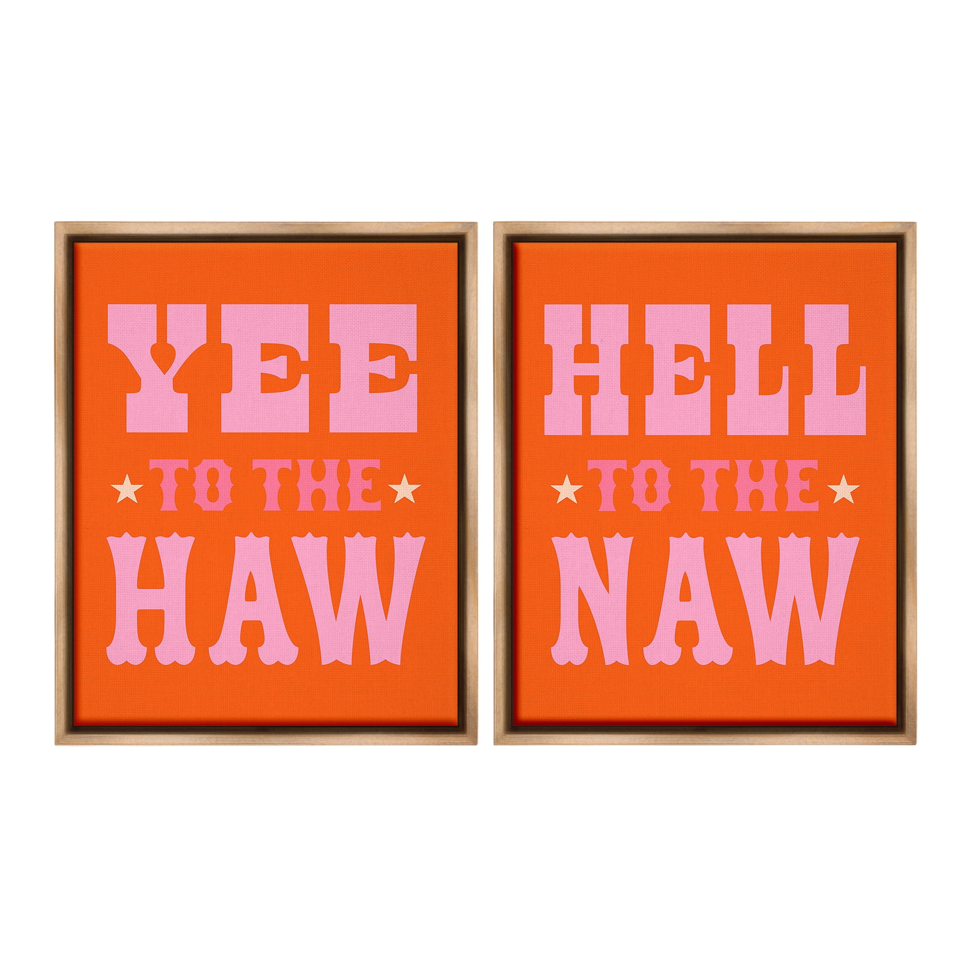 Stupell Industries Funny Cowgirl Phrases Typography Painting Brown Floater Framed Canvas Art Print Wall Art, 17 x 21, Set of 2