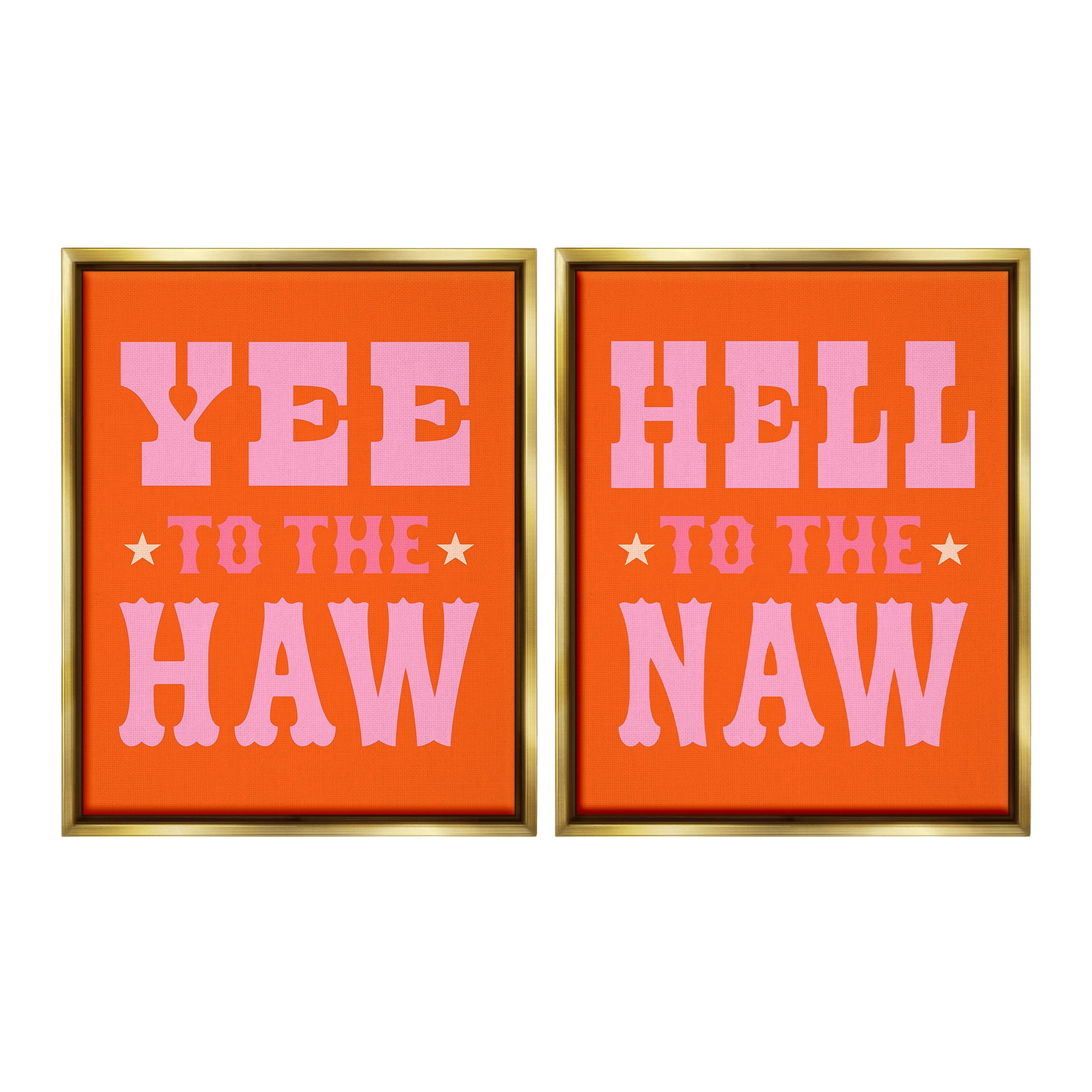 Stupell Industries Funny Cowgirl Phrases Typography Painting Gold Floater Framed Canvas Art Print Wall Art, 25 x 31, Set of 2