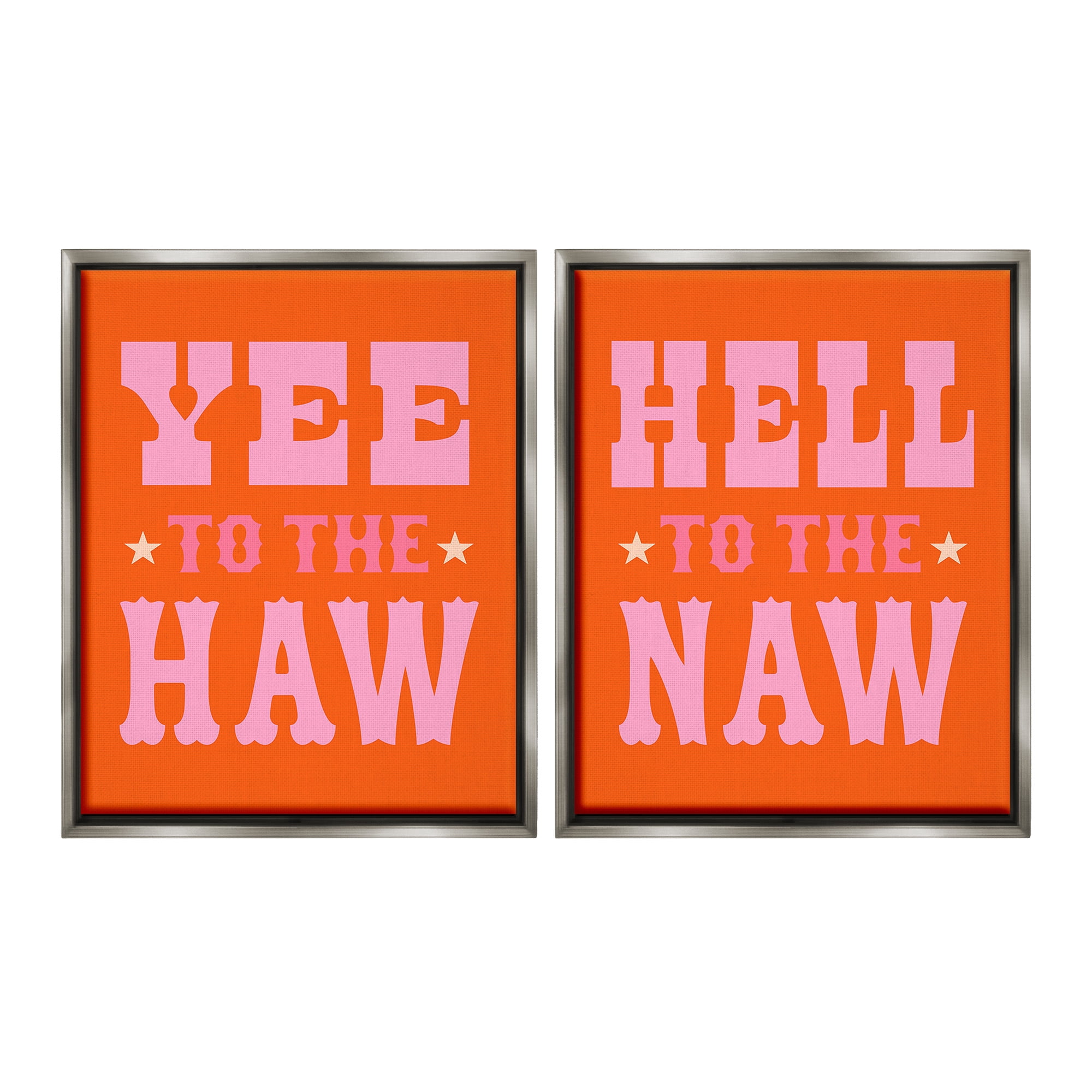 Stupell Industries Funny Cowgirl Phrases Typography Painting Gray Floater Framed Canvas Art Print Wall Art, 17 x 21, Set of 2