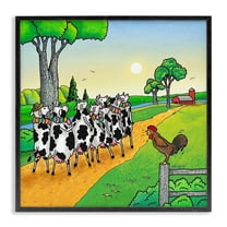 Stupell Industries Funny Cows Come Home Animals Painting Black Framed Art Print Wall Art, 12 x 12