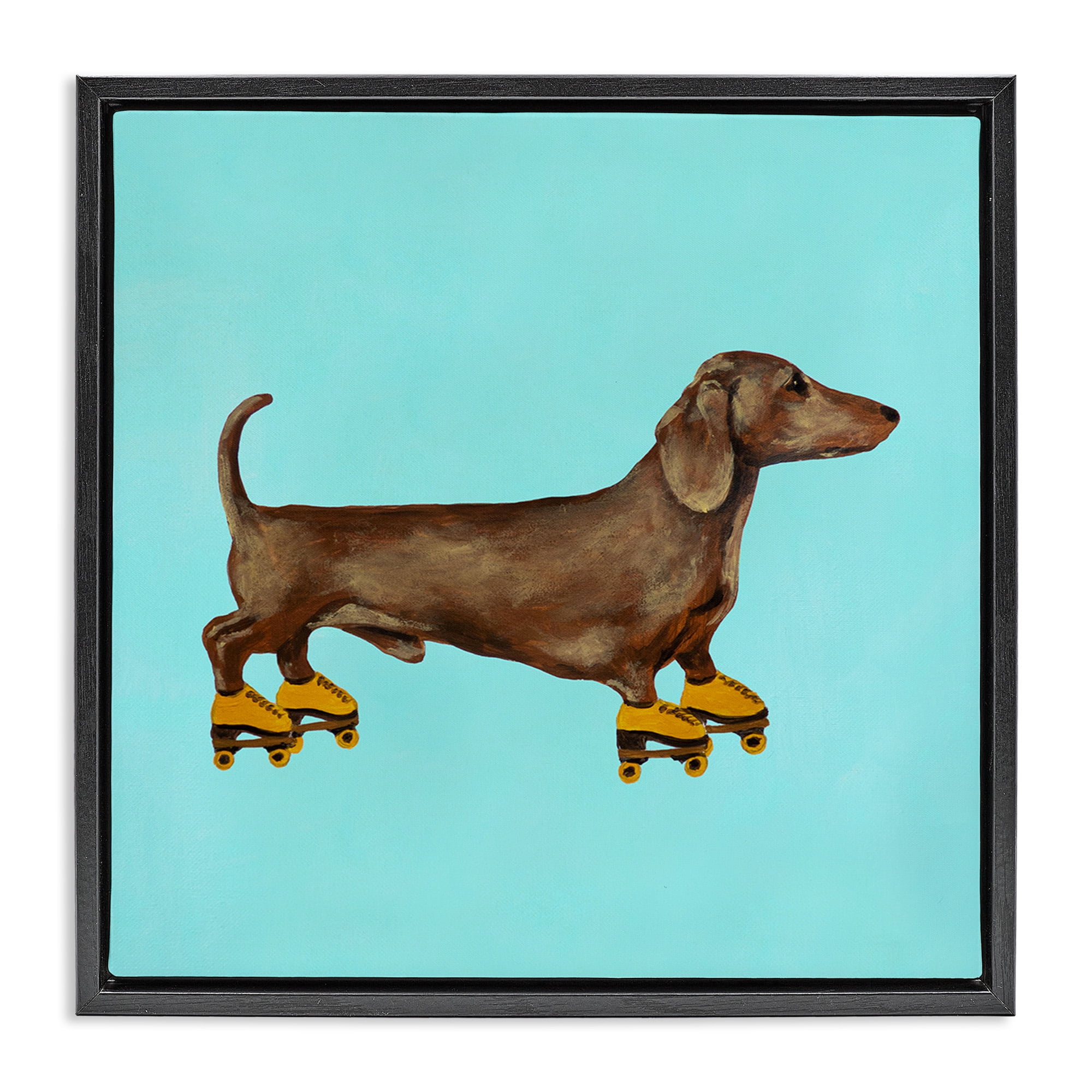 Stupell Industries Funny Dachshund On Roller Skates Animals & Insects Painting Black Floater Framed Canvas Art Print Wall Art, 25 x 25