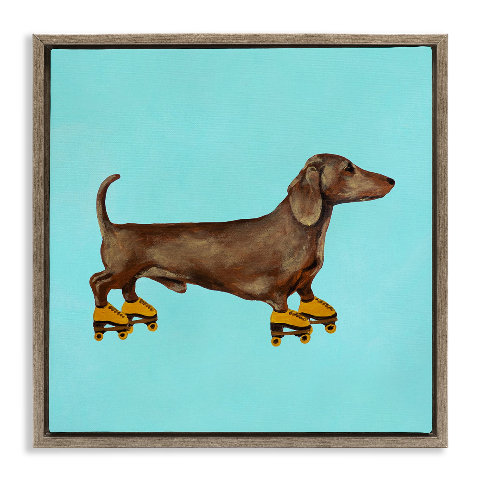 Stupell Industries Funny Dachshund On Roller Skates Animals & Insects Painting Brown Floater Framed Canvas Art Print Wall Art, 18 x 18