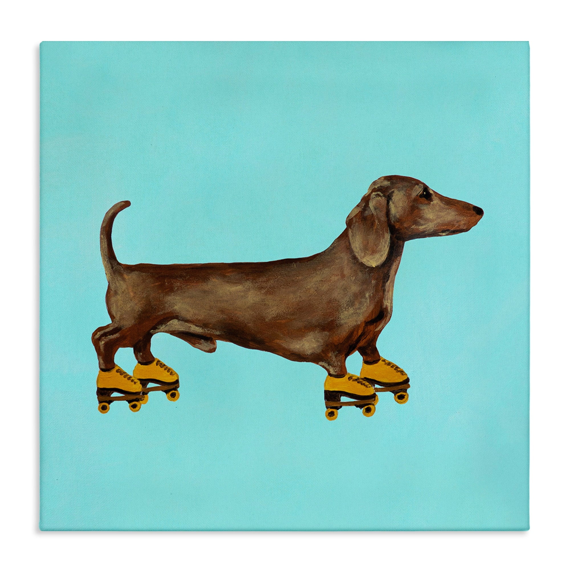 Stupell Industries Funny Dachshund On Roller Skates Animals & Insects Painting Gallery Wrapped Canvas Print Wall Art