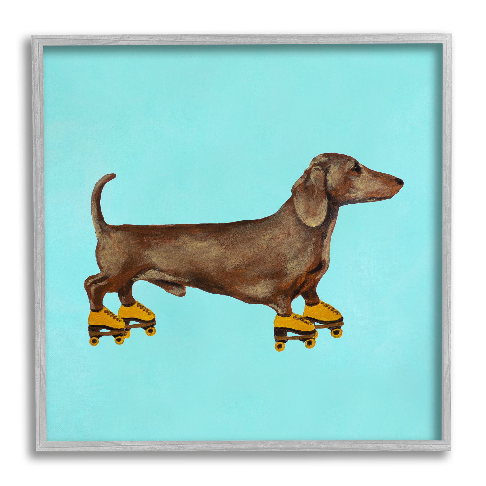 Stupell Industries Funny Dachshund On Roller Skates Animals & Insects Painting Gray Framed Art Print Wall Art