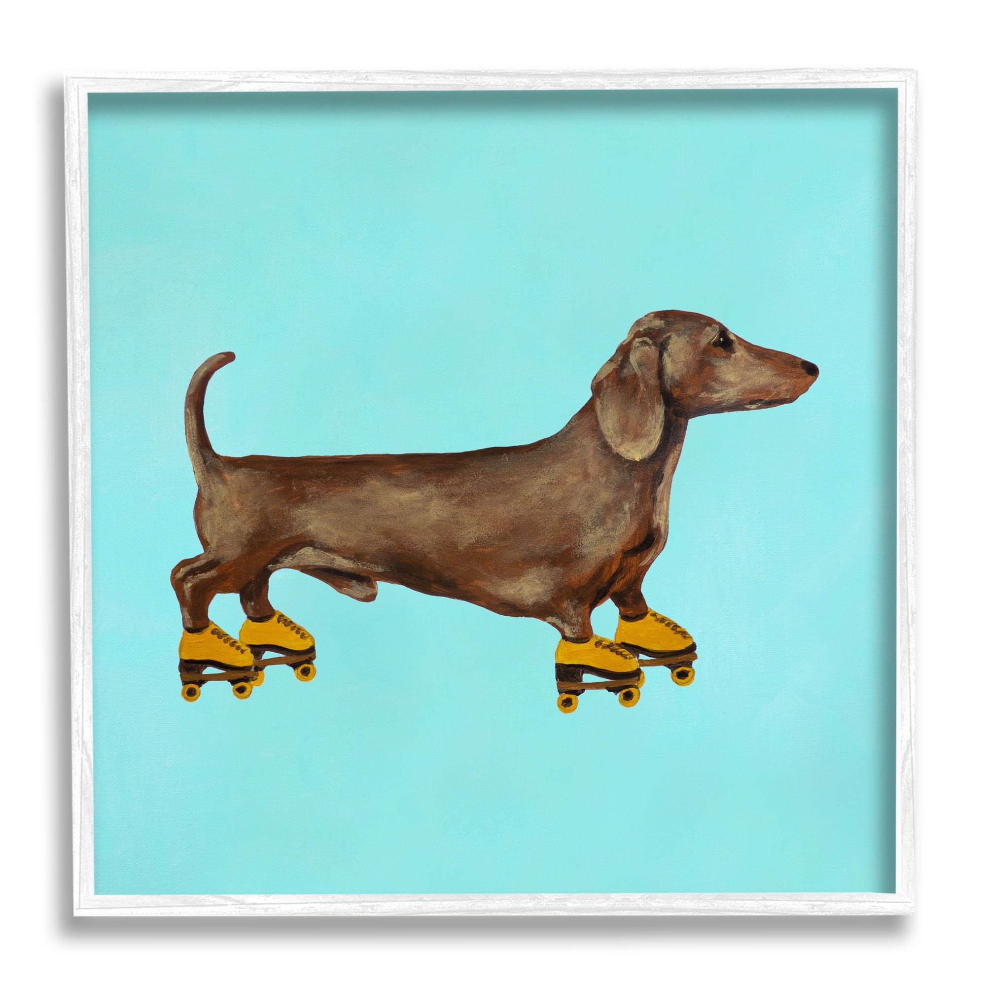 Stupell Industries Funny Dachshund On Roller Skates Animals & Insects Painting White Framed Art Print Wall Art