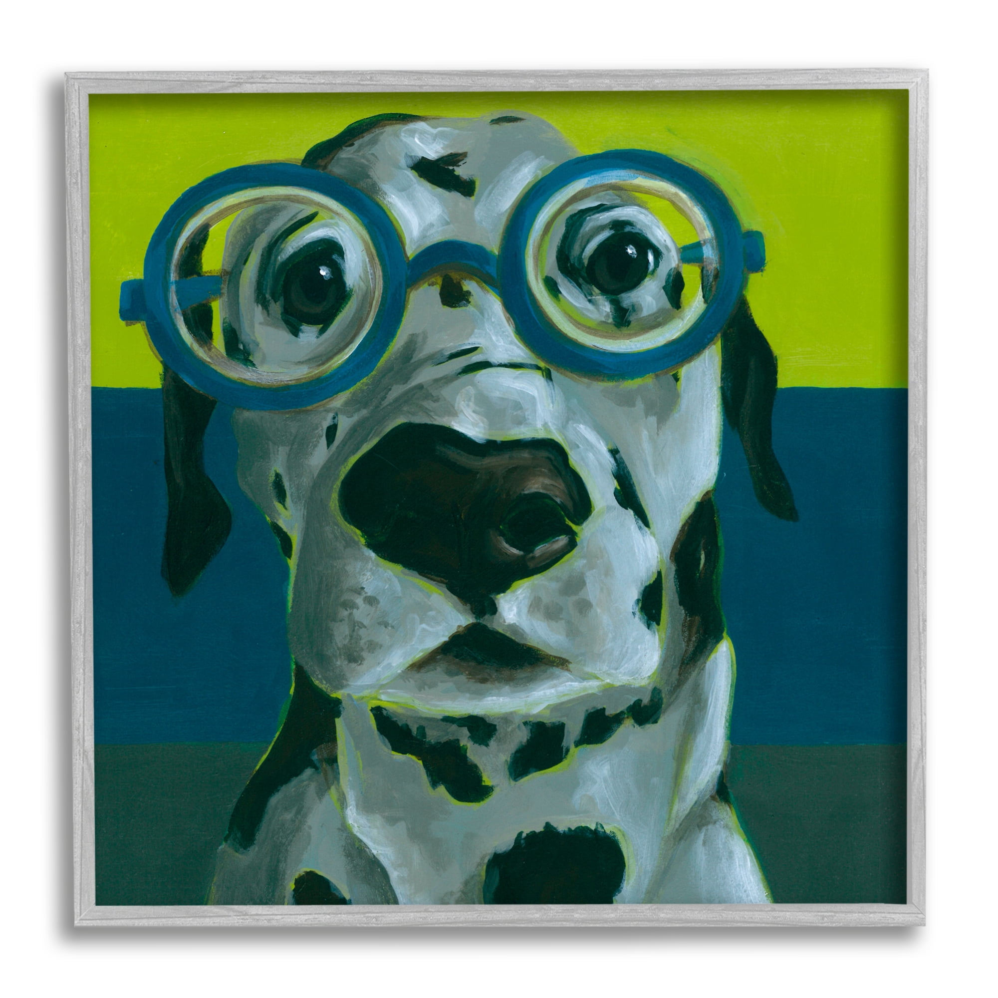 Stupell Industries Funny Dalmatian Dog Eyeglasses Animals & Insects Painting Gray Framed Art Print Wall Art