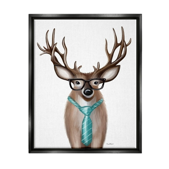 Stupell Industries Funny Deer Necktie & Glasses Portrait Graphic Art Jet Black Floating Framed Canvas Print Wall Art, Design by Elizabeth Tyndall