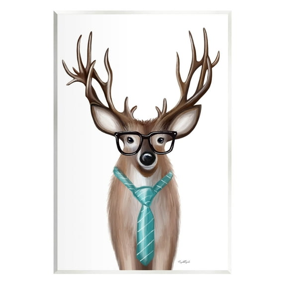 Stupell Industries Funny Deer Necktie & Glasses Portrait Graphic Art Unframed Art Print Wall Art, Design by Elizabeth Tyndall
