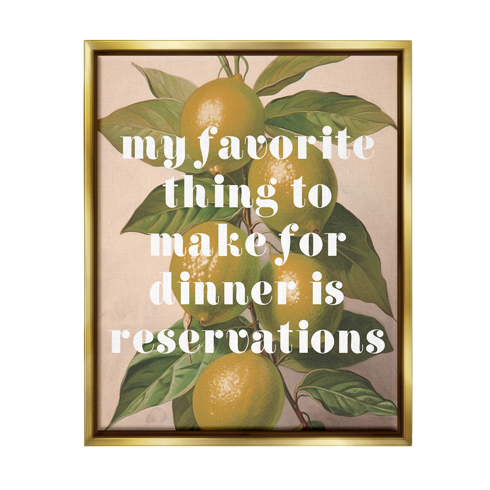 Stupell Industries Funny Dinner Reservations Food & Beverage Painting Gold Floater Framed Canvas Art Print Wall Art, 17 x 21
