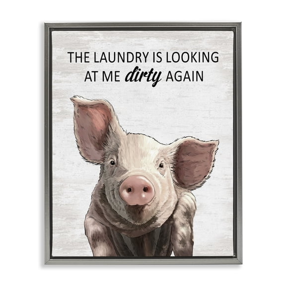 Stupell Industries Funny Dirty Laundry Pig Quotes and Sayings Painting Gray Floater Framed Canvas Art Print Wall Art, 17 x 21