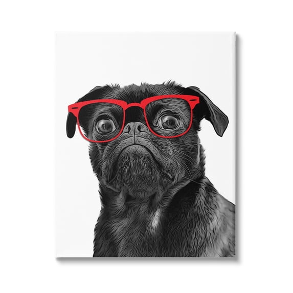 Stupell Industries Funny Dog Face Red Glasses Animals & Insects Painting Gallery Wrapped Canvas Print Wall Art