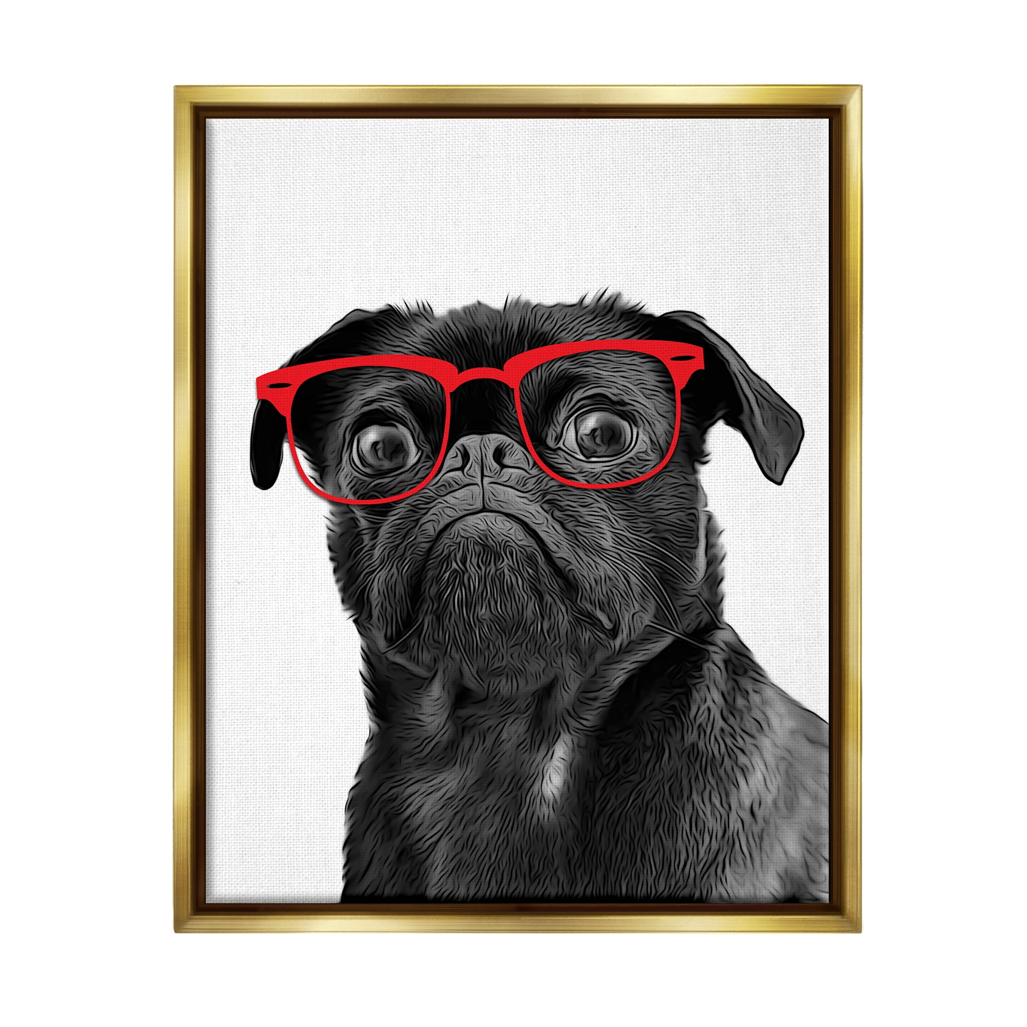 Stupell Industries Funny Dog Face Red Glasses Animals & Insects Painting Gold Floater Framed Art Print Wall Art