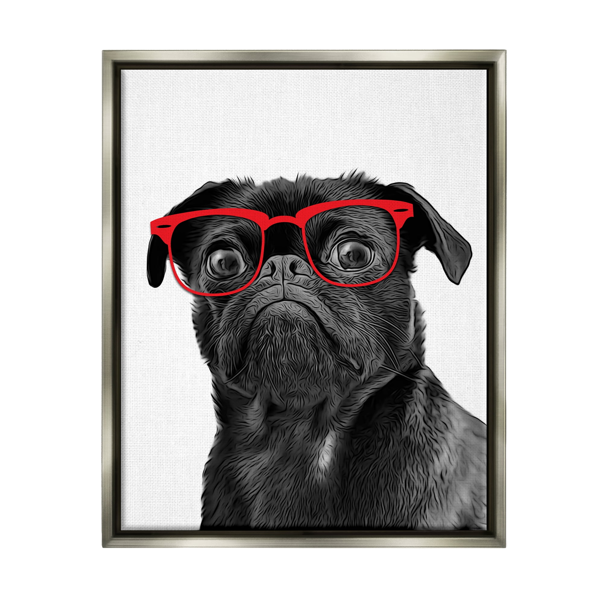 Stupell Industries Funny Dog Face Red Glasses Animals & Insects Painting Gray Floater Framed Art Print Wall Art