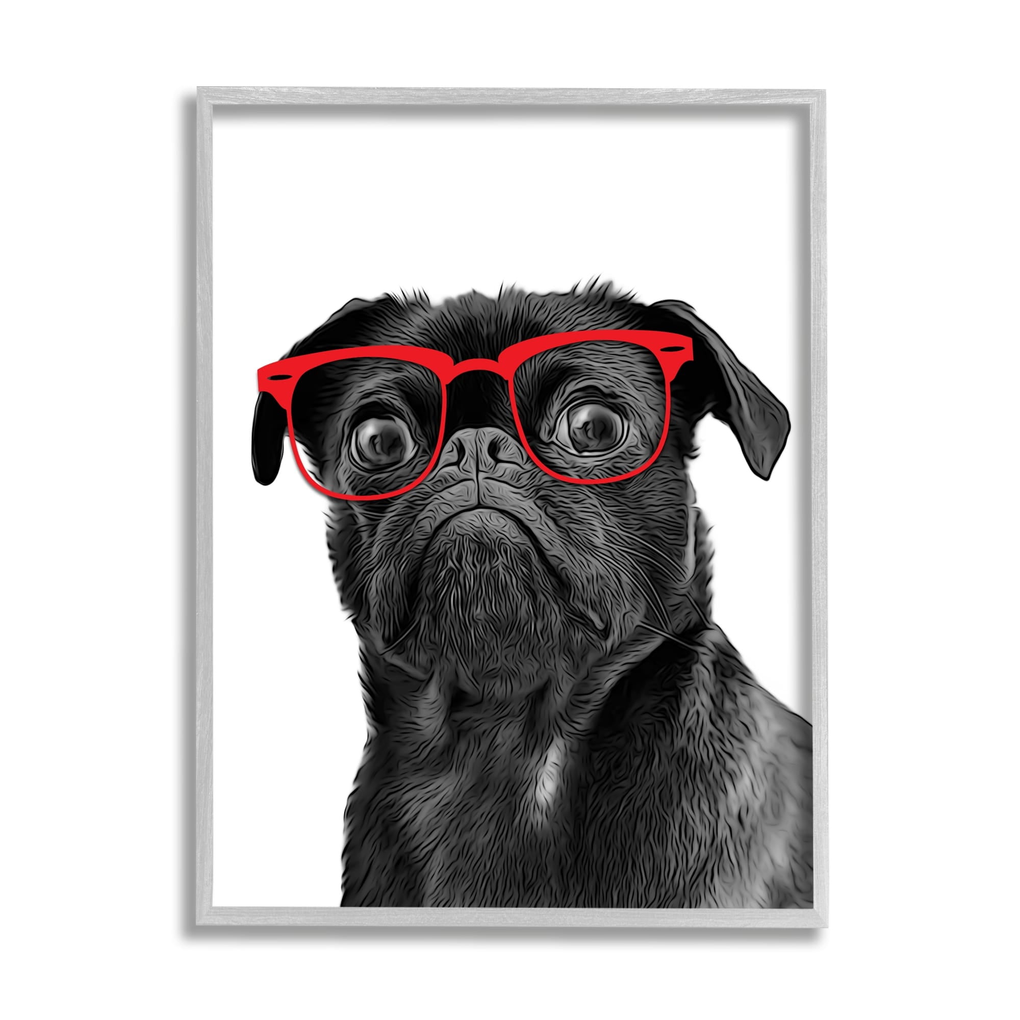 Stupell Industries Funny Dog Face Red Glasses Animals & Insects Painting Gray Framed Art Print Wall Art