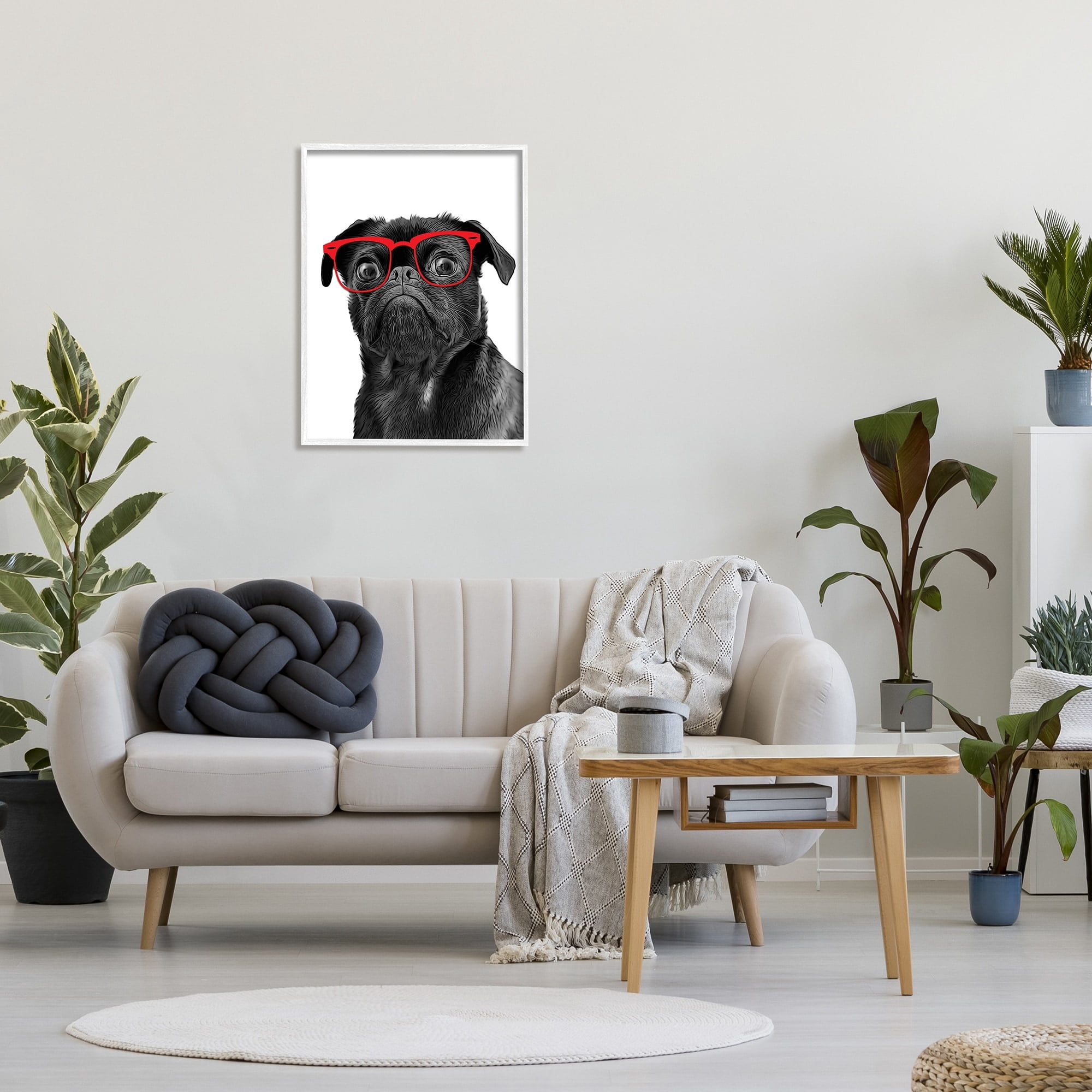 Stupell Industries Funny Dog Face Red Glasses Animals & Insects Painting White Framed Art Print Wall Art